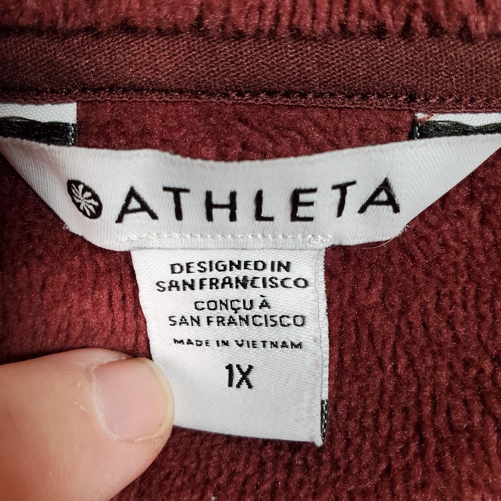 Athleta Kozy Karma Sweatshirt Womens 1X Dark Red Asymmetrical Hem Heavyweight - Picture 7 of 9